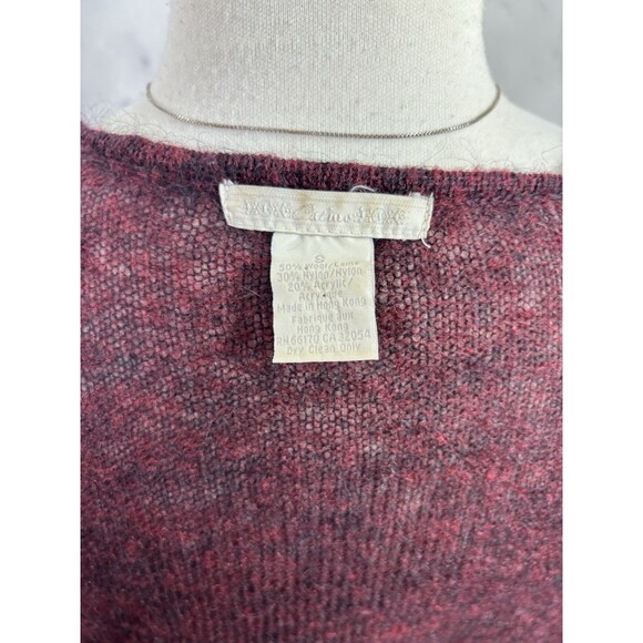 Calme Johnny Was y2k Burgundy Open Knit Cardigan Sweater Top S Wool Cottagecore - Picture 2 of 16